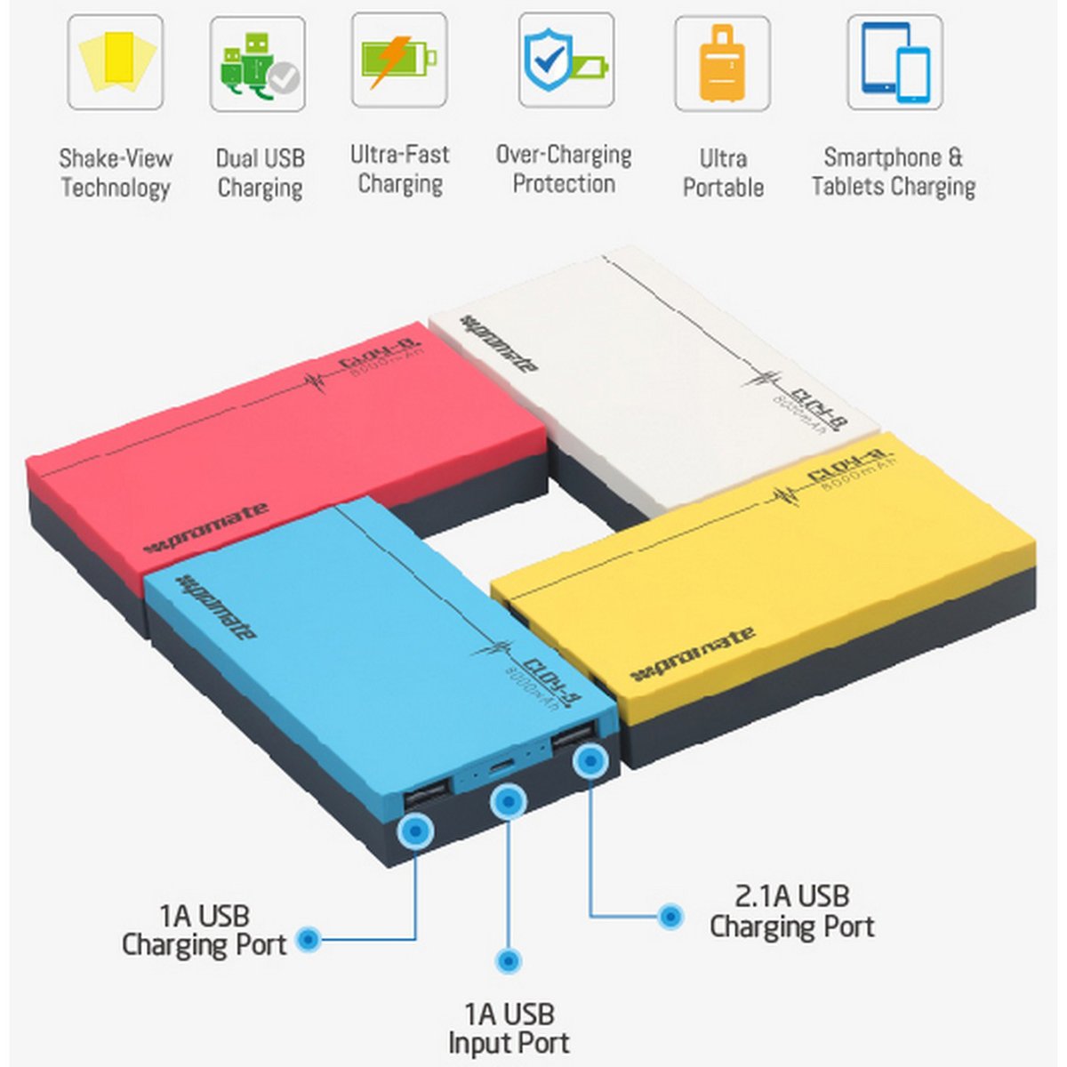 Promate Power Bank CLOY-80 8000mAh Assorted color
