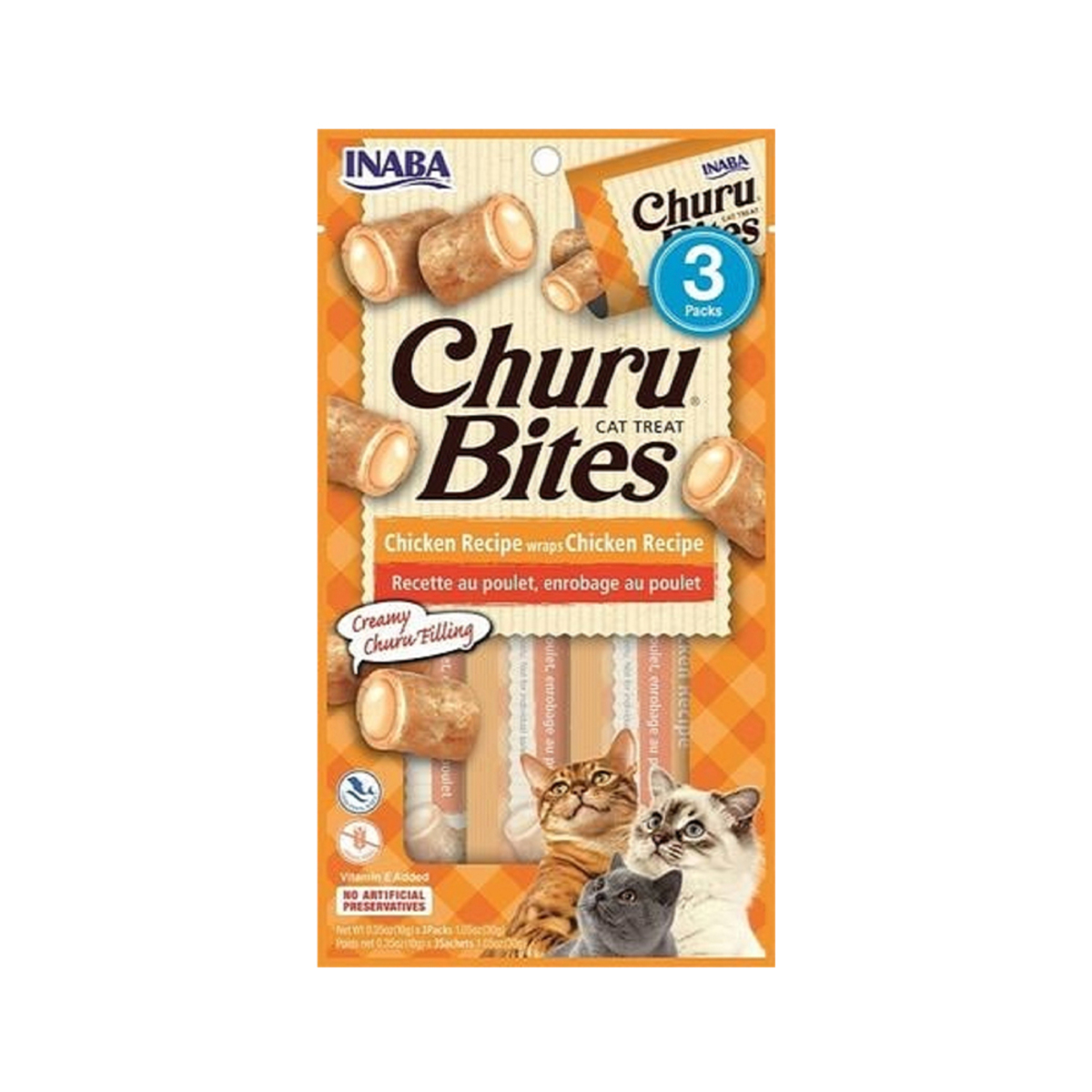 Inaba Churu Bites Cat Food Chicken Recipe with Creamy Churu Filling 30 g 3 pcs