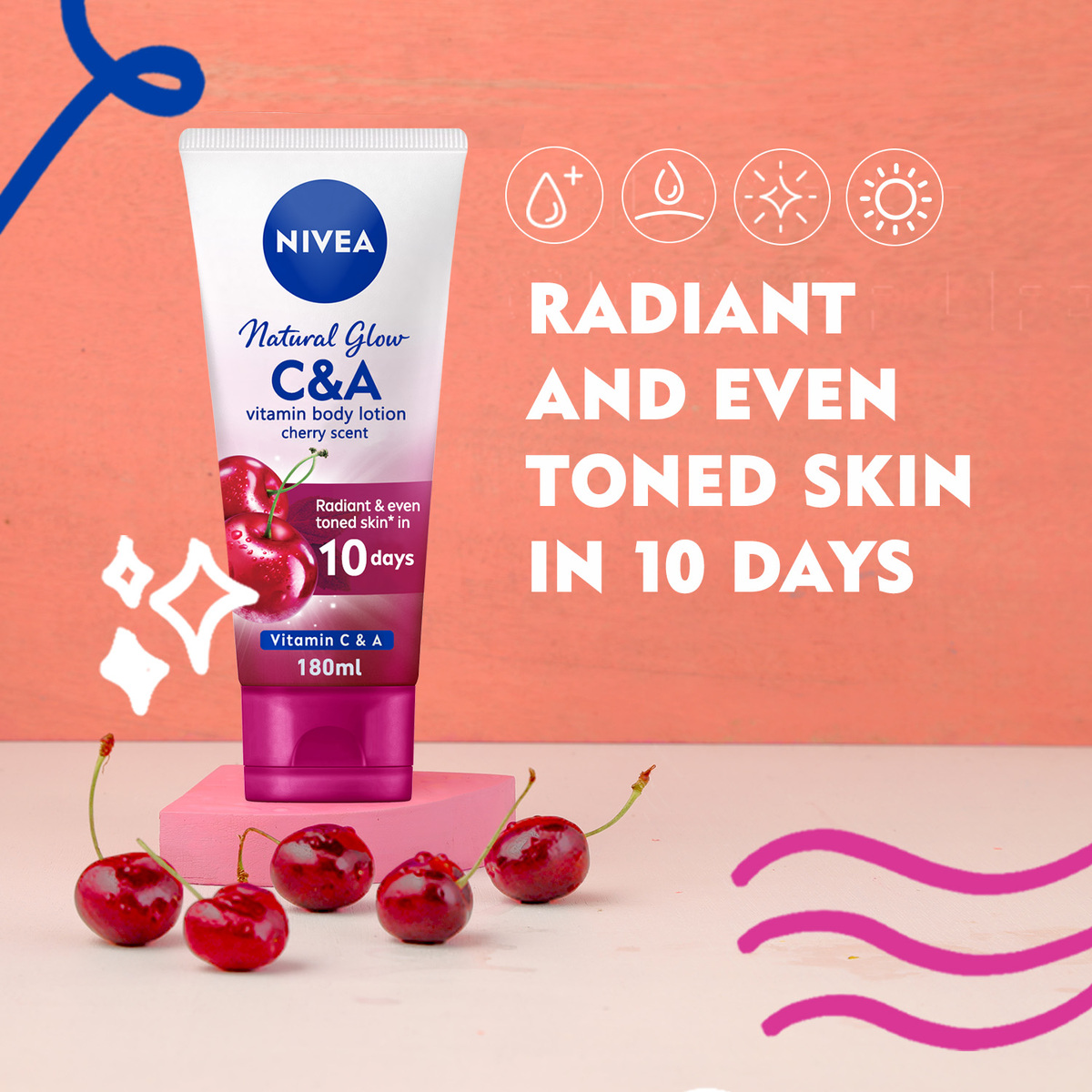 Nivea Body Lotion Natural Glow Vitamin C & A Cherry Scent 180 ml