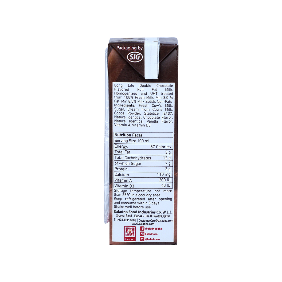 Baladna Double Chocolate Milk 200 ml 24 pcs