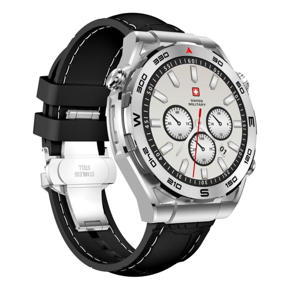 Swiss Military DOM3 Smartwatch - Silver with Black Silicon Strap +VICTOR 4 Active Noice cancelling ENC True Wireless