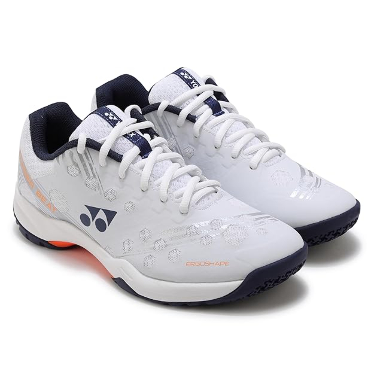 Yonex Power Cushion Strider Beat Badminton Shoes, SHBSB1EX, White/Orange, 43