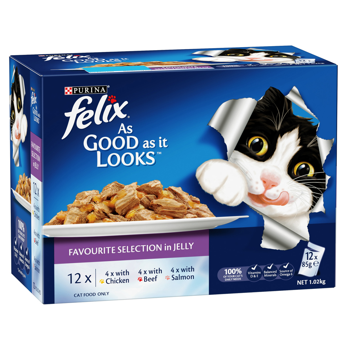 Purina Felix As Good As It Looks Delicious Favorite Selections In Jelly Cat Food ( Chicken Beef & Salmon ) 12 x 85 g