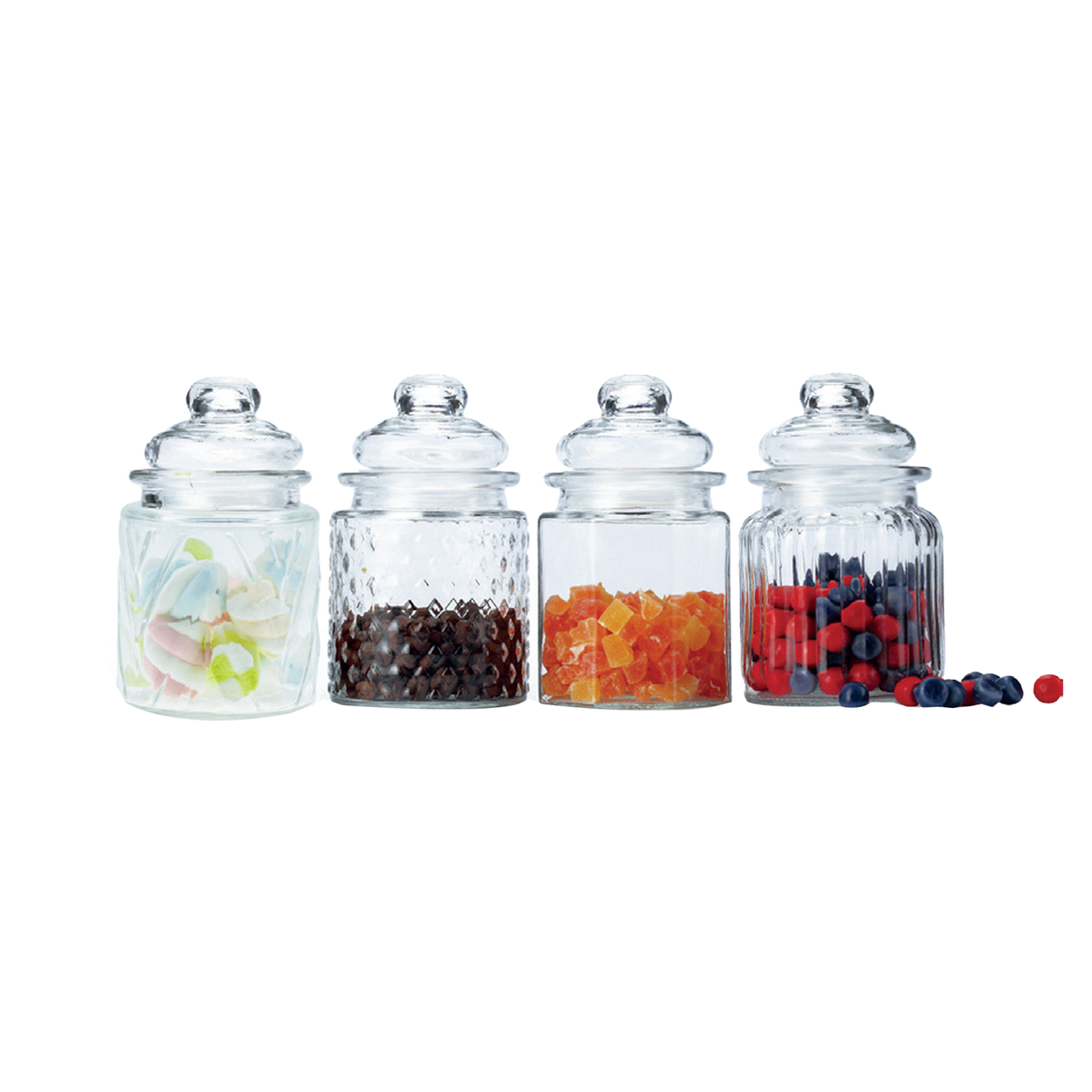 Crystal Drops Mini Glass Canisters, 4 pcs, 300 ml, Assorted, 50813