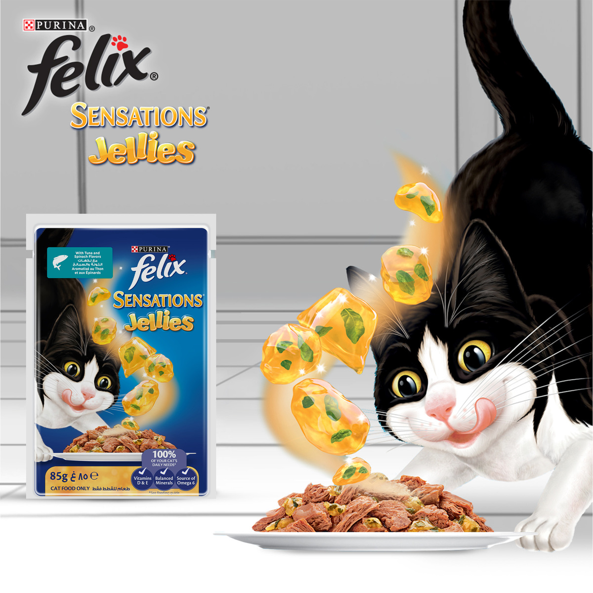 Purina Felix Sensations Jellies With Tuna And Spinach Flavors Catfood 85 g