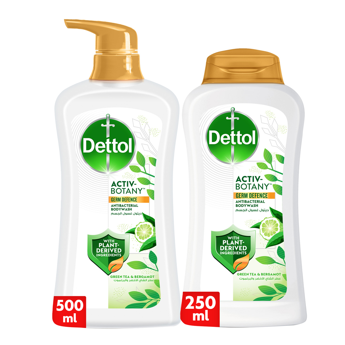 Dettol Activ-Botany Antibacterial Bodywash Green Tea & Bergamot Fragrance 500 ml + 250 ml