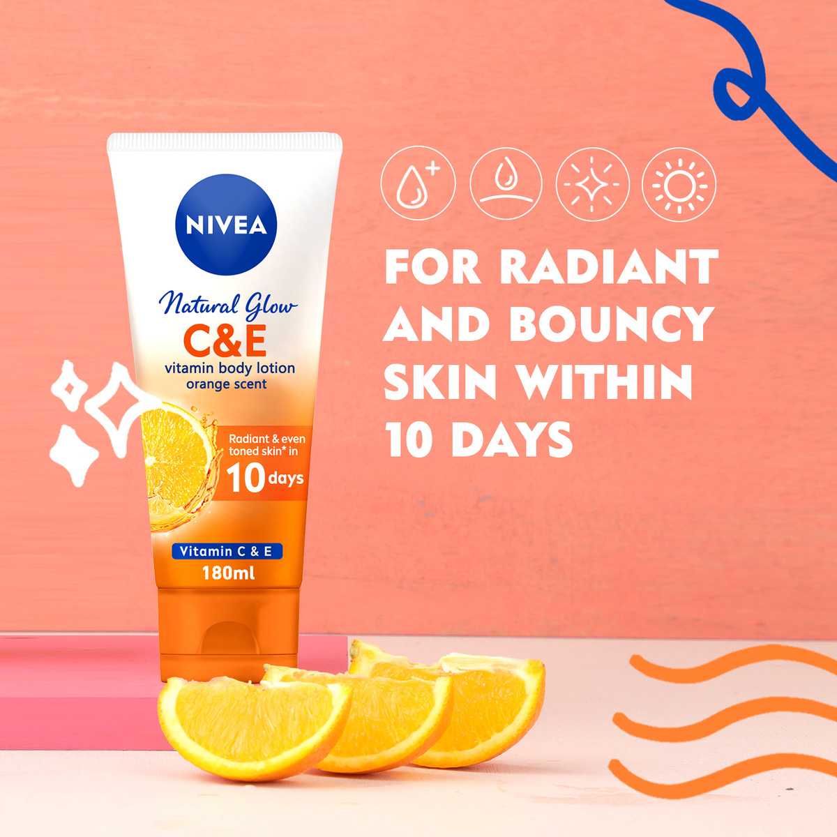 Nivea Body Lotion Natural Glow Vitamin C & E Orange Scent 180 ml