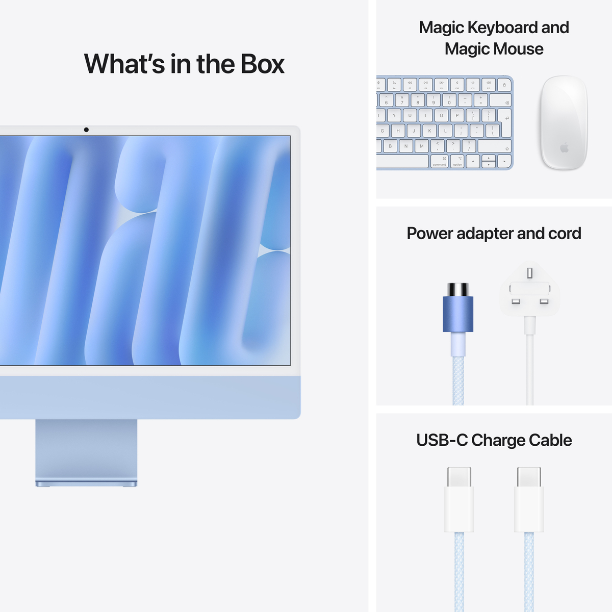 Apple 24 inches iMac, Retina 4.5K Display, M4 chip with 10‑core CPU and 10‑core GPU, 16 GB RAM, 256 GB SSD, Blue