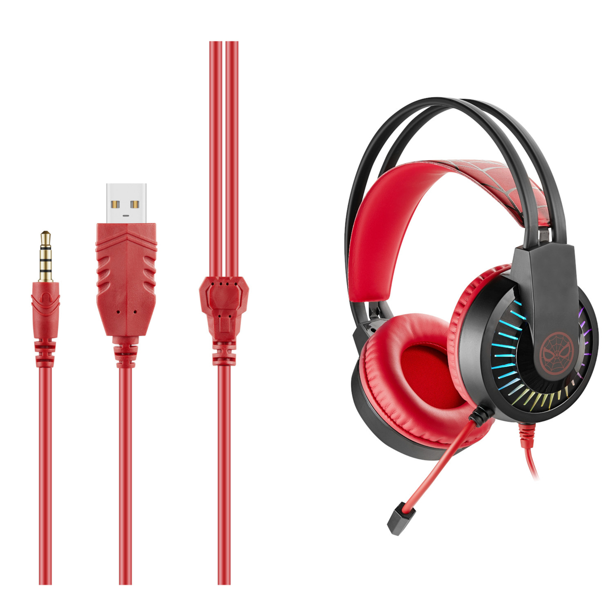 SMD Marvel Spiderman Wired RGB Gaming Headphone with adjustable Microphone with Light , Red, MV-2000-SM