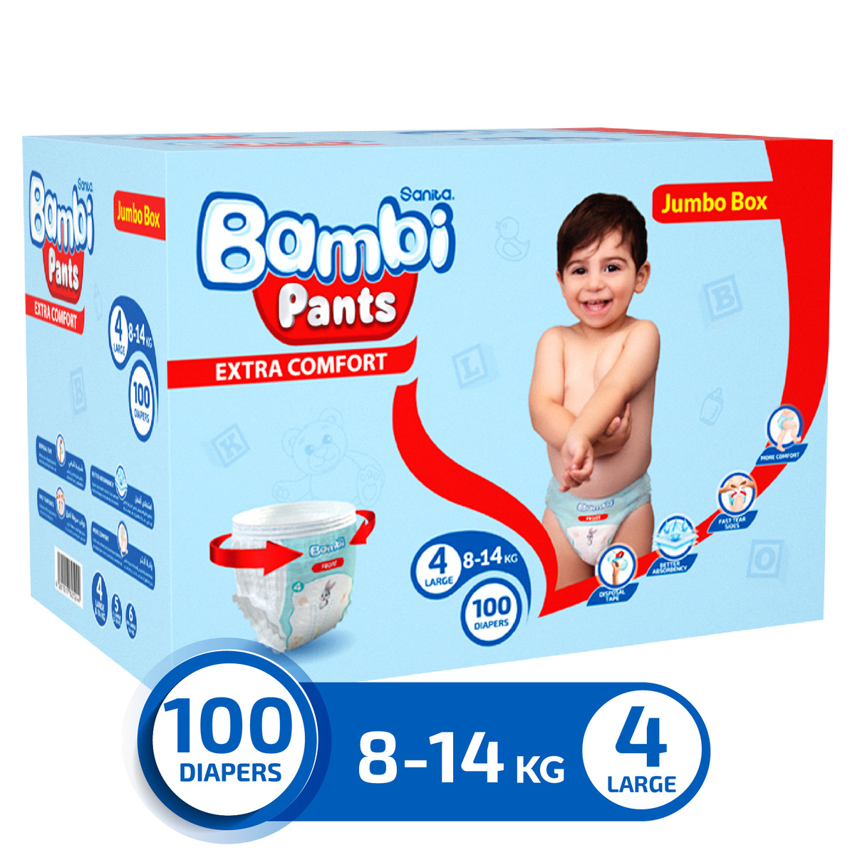 Sanita Bambi Baby Diaper Pants Size 4 Large 8-14 kg 100 pcs