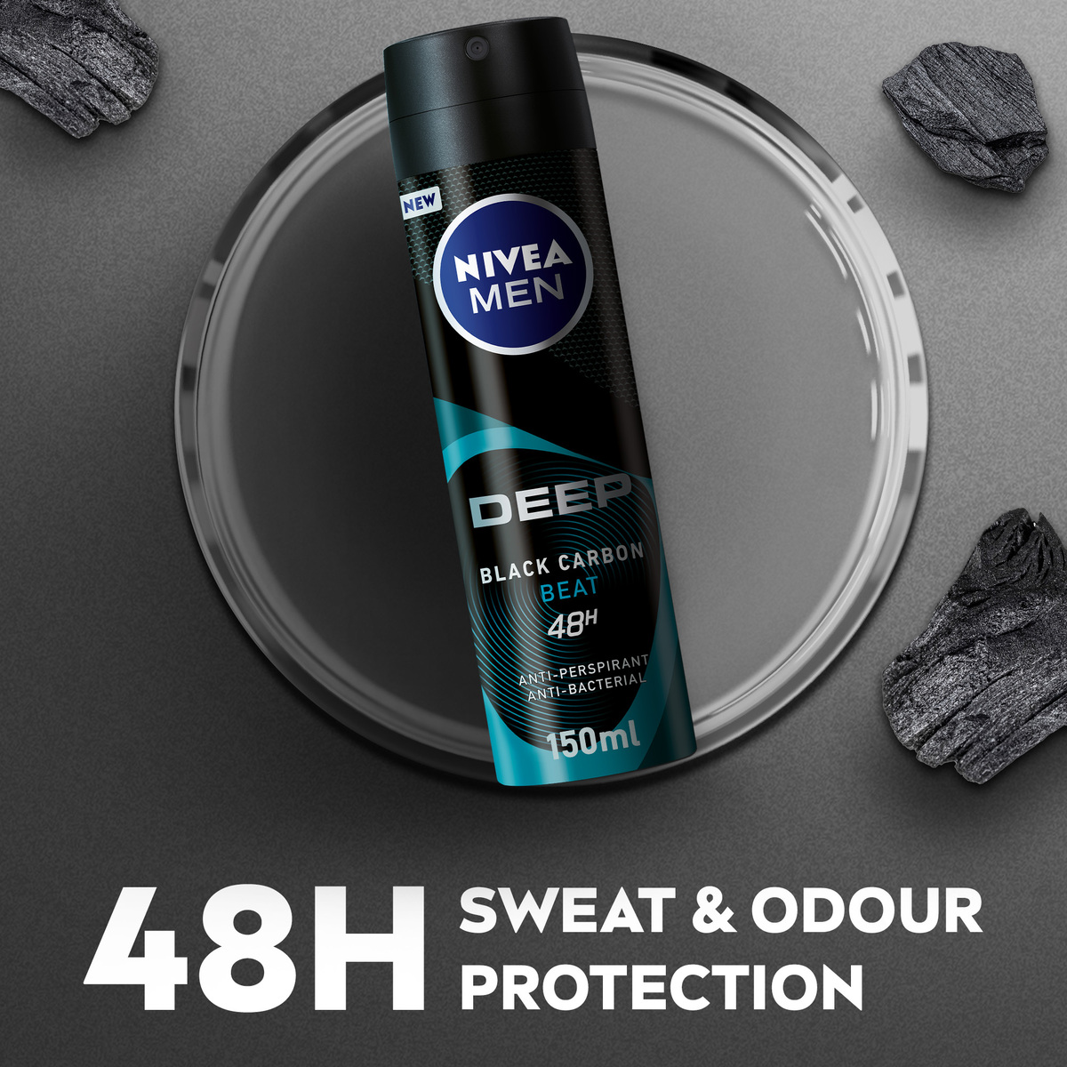 Nivea Men Antiperspirant Spray for Men Deep Beat Black Carbon 150 ml
