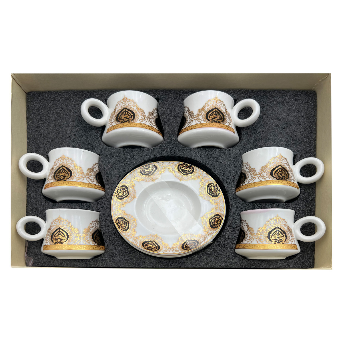 Pearl Noire Ceramic 90cc Turkish Coffee Mug, 12pcs(6pcs mugs and 6pcs saucer), MJ21