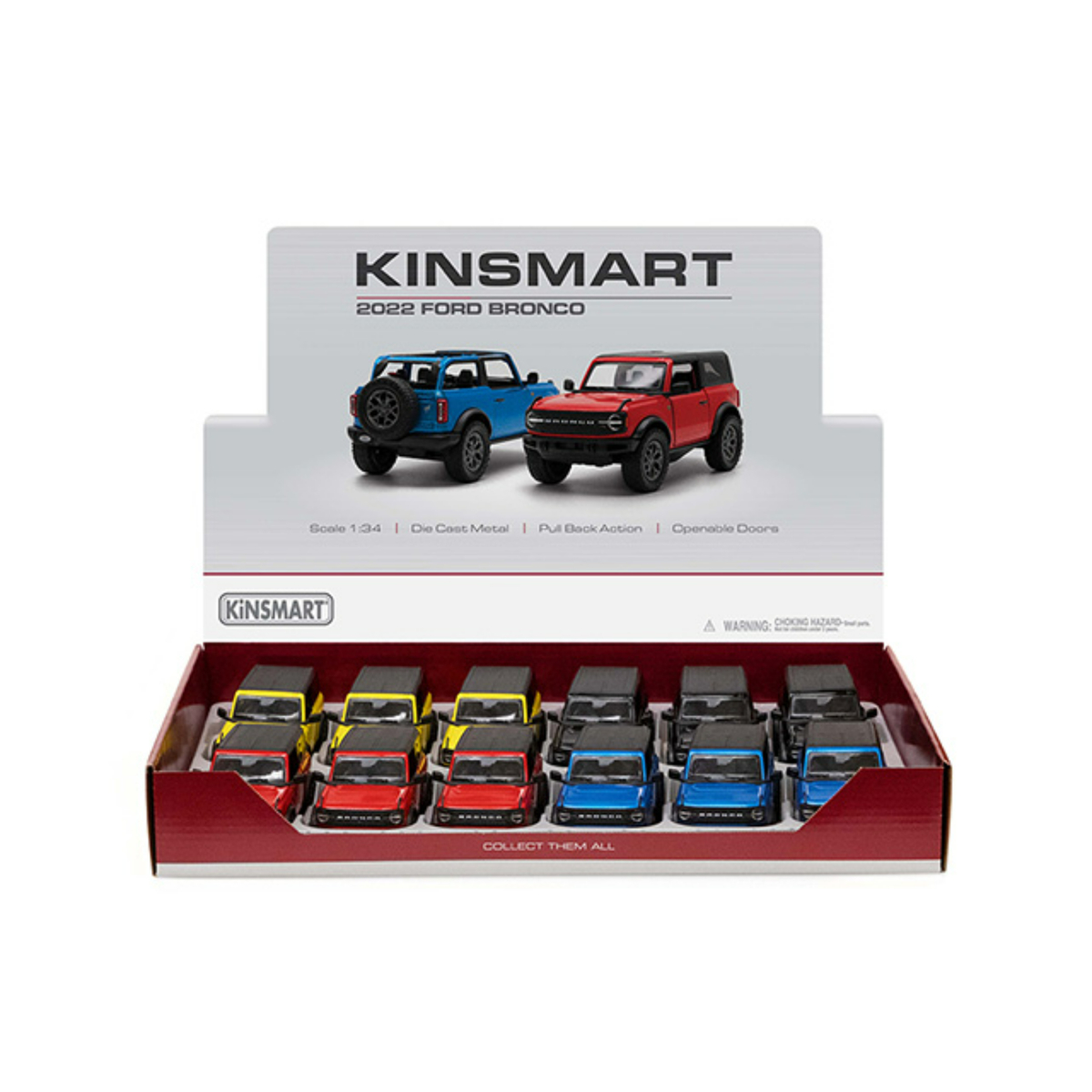 Kinsmart 2022 Ford Bronco Hard Top Die-Cast Metal Car, 1:34 Scale, 1 pc, Assorted, KT5438DB