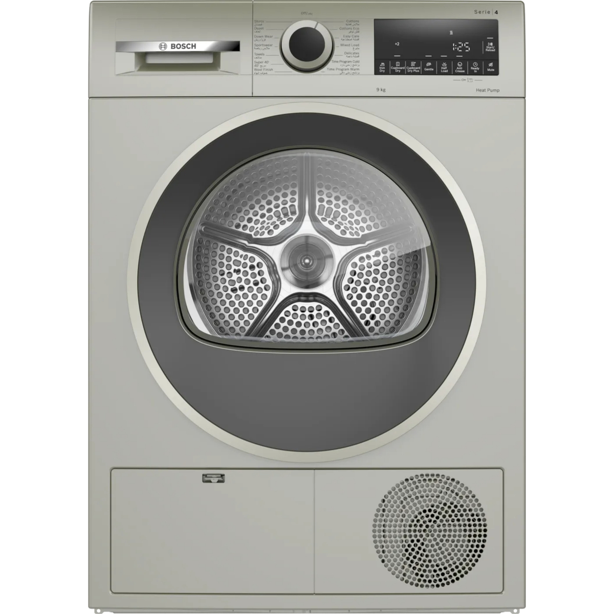 Bosch Series 4 Front Load Heat Pump Tumble Dryer, 9 kg, Silver Inox, WQG2410XGC