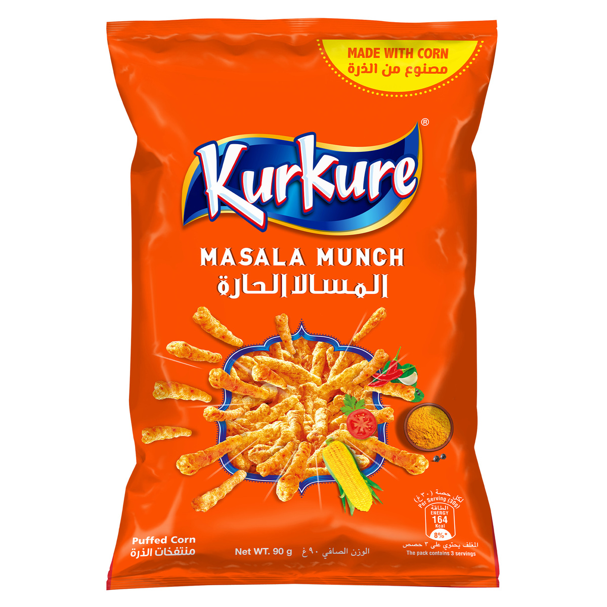 Kurkure Masala Munch Flavour Crispy and Crunchy Puffed Corn Snacks 90 g