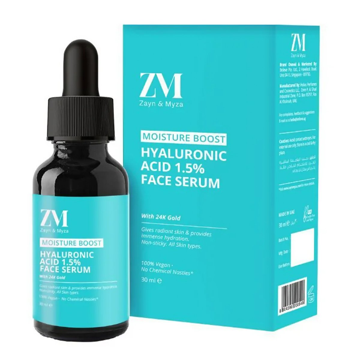 Zayn & Myza Hyaluronic Acid 1.5 % with 24 k Gold Face Serum, 30 ml