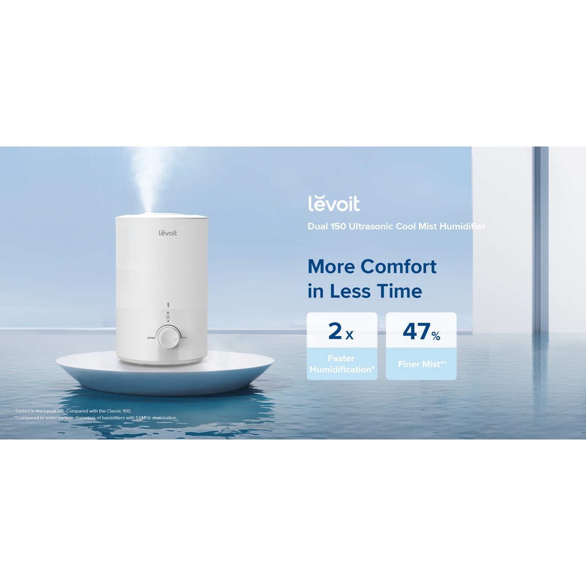 Levoit Dual 150 Ultrasonic Cool Mist Humidifier, 27m² Room Coverage, White, LUH-D302-WAE