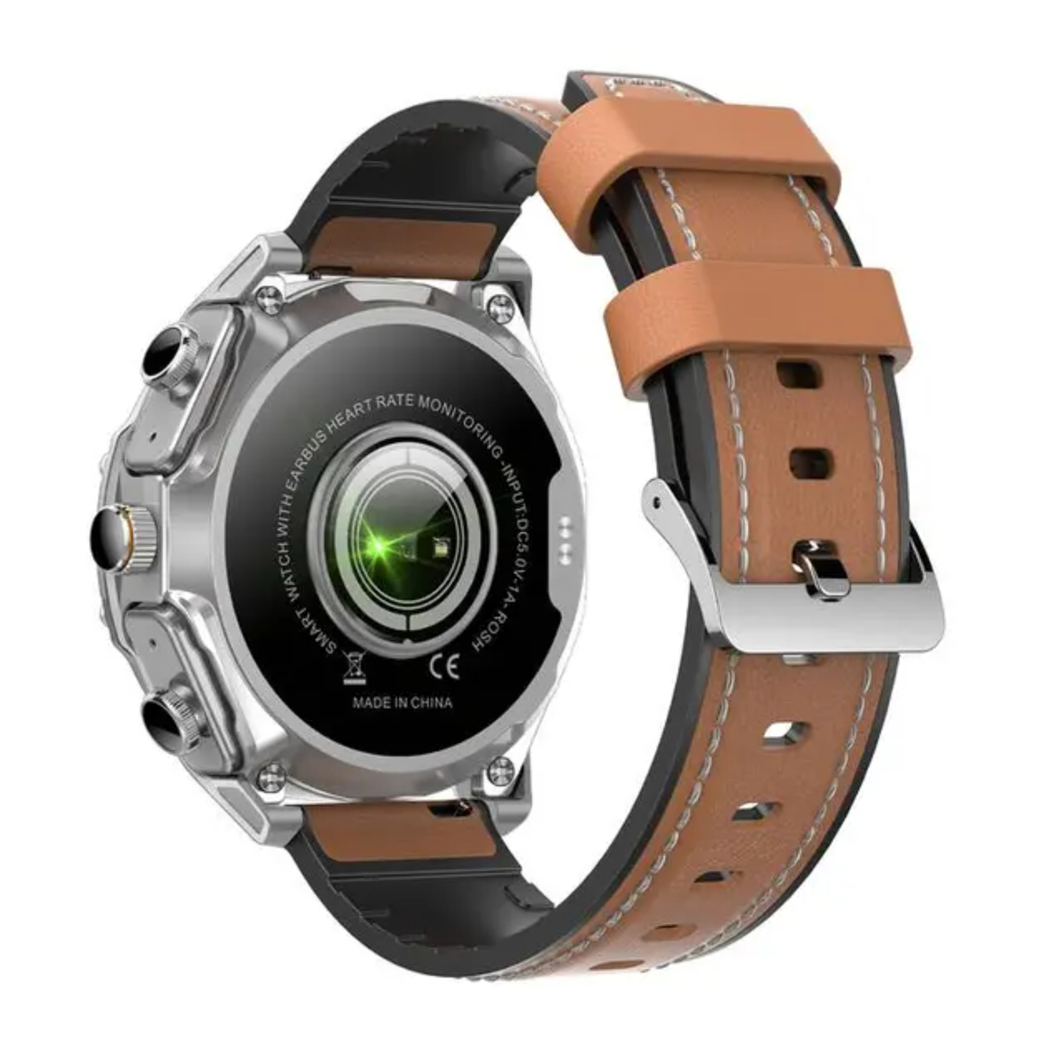 Porodo Hype Smart Watch with Earbuds,Black dial and Brown Leather Band