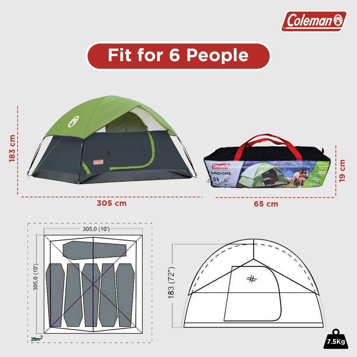 Coleman 6 Person Sundome Tent, 2000026686