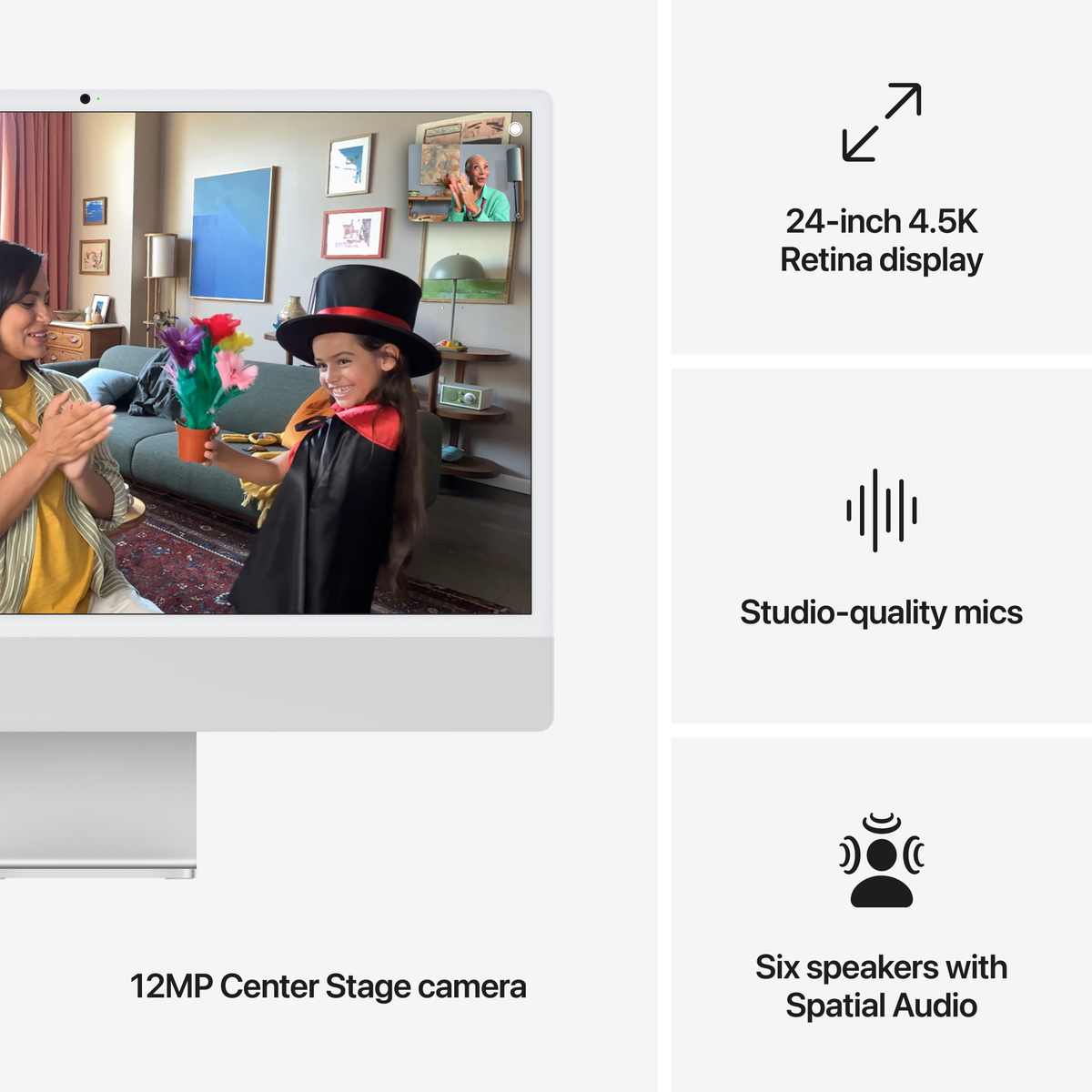 Apple 24 inches iMac, Retina 4.5K Display, M4 chip with 10‑core CPU and 10‑core GPU, 16 GB RAM, 512 GB SSD, Silver