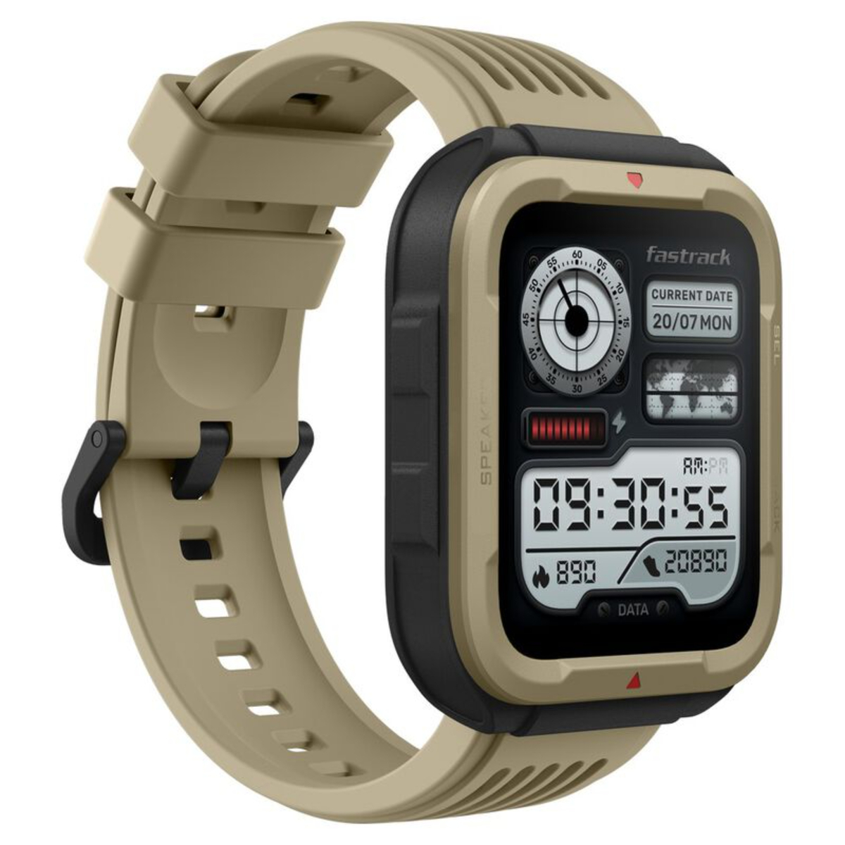 Fastrack Active with 1.83" UltraVU HD Display and Functional Crown Rugged Smartwatch with Auto Multisport Recognition,Khakhi