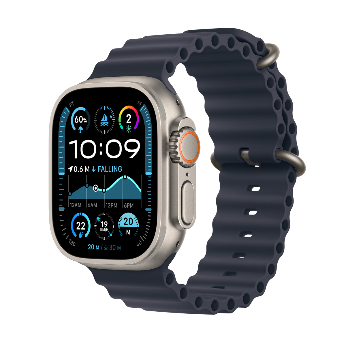 PRE-ORDER Apple Watch Ultra 2 GPS + Cellular, 49 mm Natural Titanium Case with Navy Ocean Band