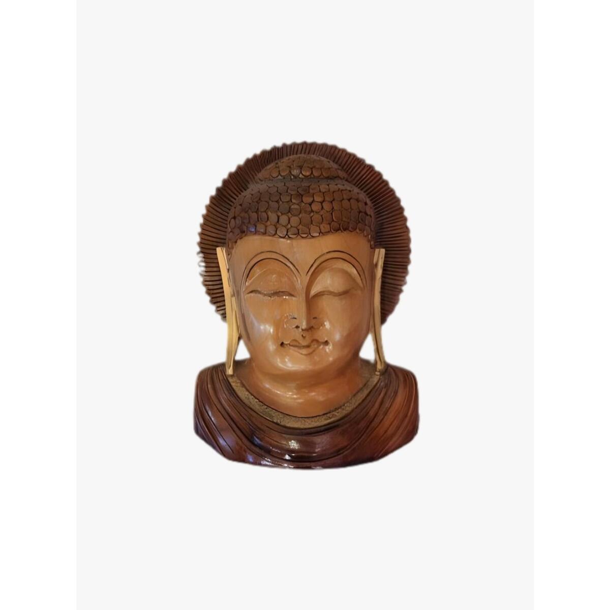 Maple Leaf Wooden Lord Buddha Bust Natural Finish 15cm