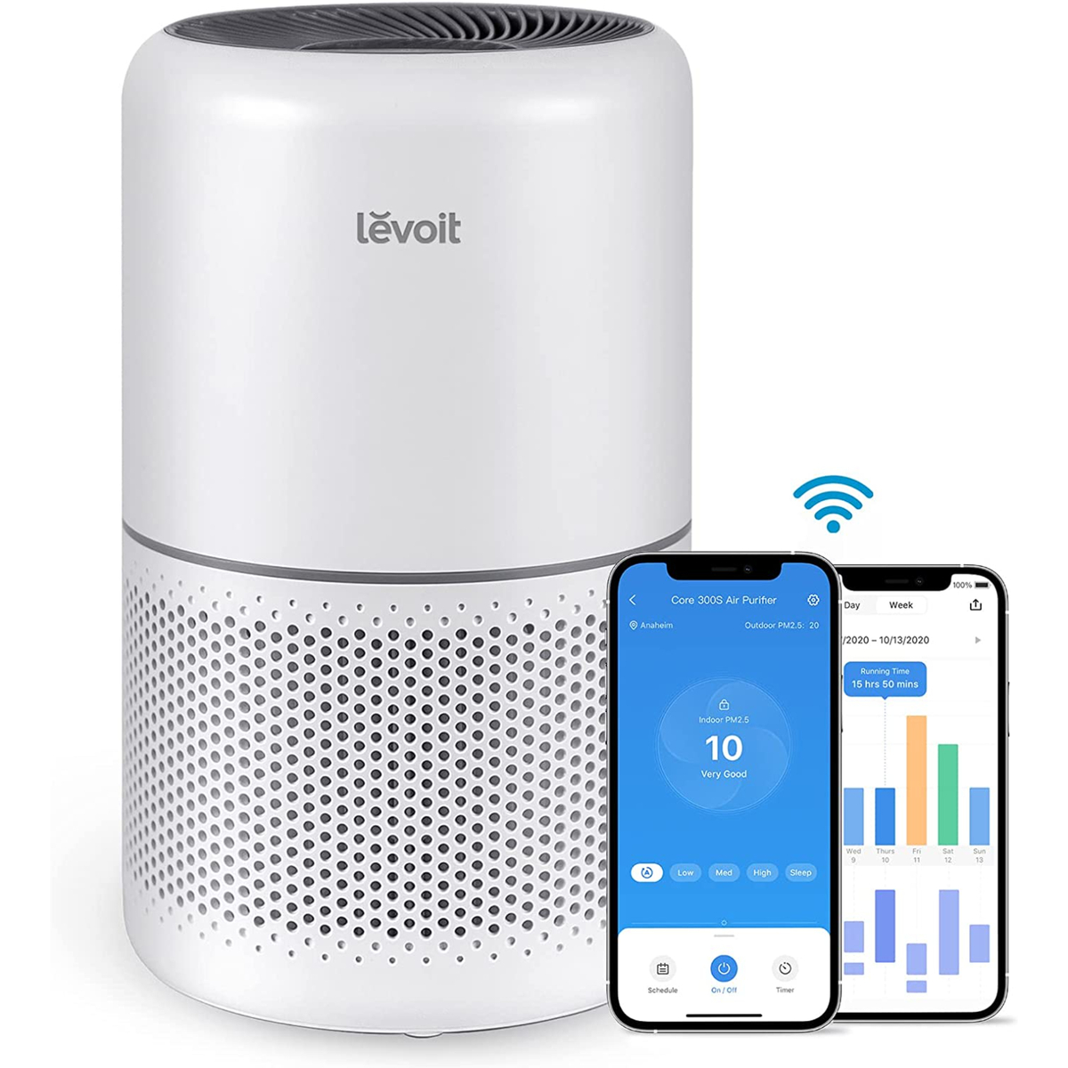 Levoit Smart Air Purifier, 50m² Room Coverage, White, Core 300S