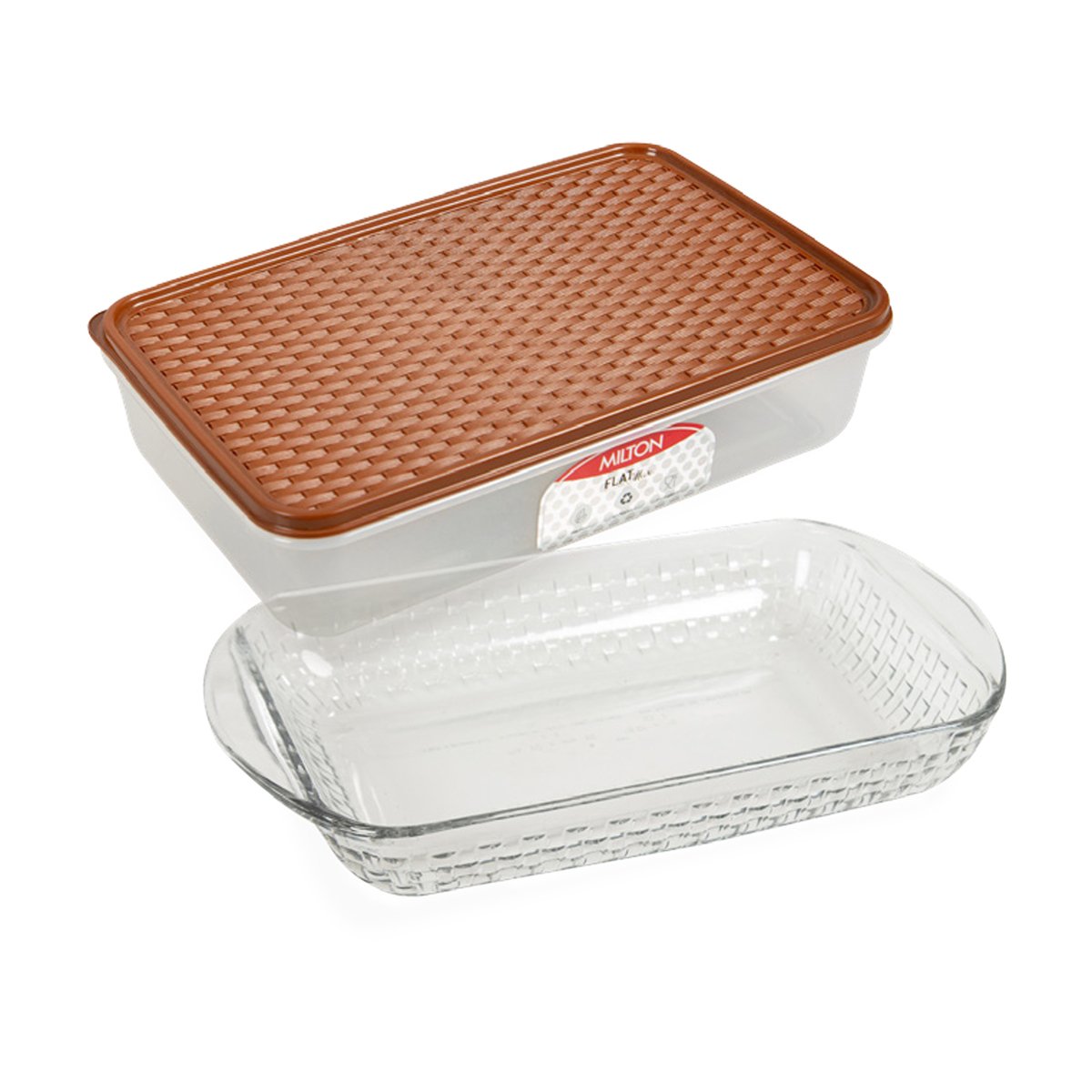 Anchor Hocking Basketweave Baking Dish 12.inch 3 Quarter 13959 +  Milton Flat Max Plastic Container 2.5Ltr