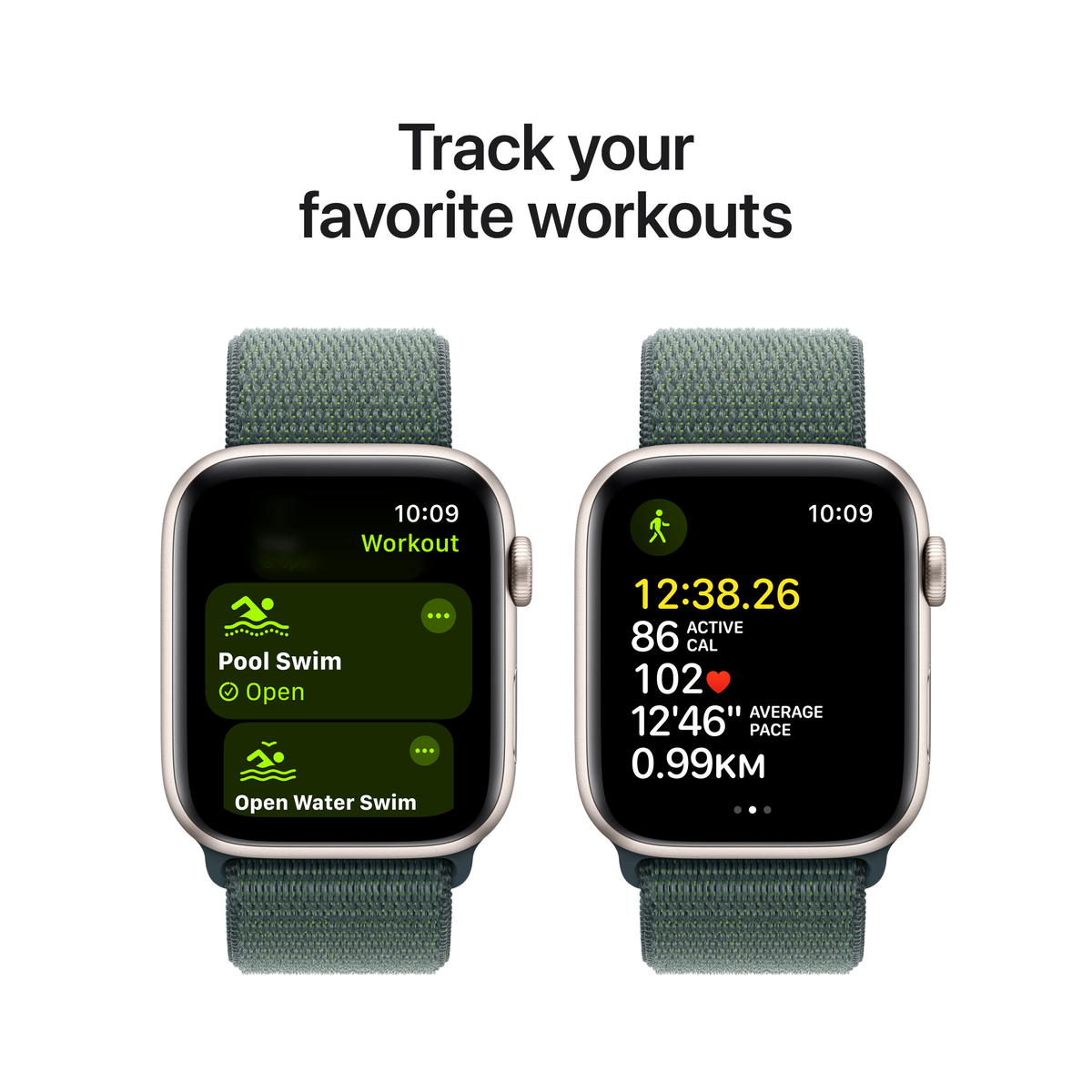 Apple Watch SE GPS, 40 mm Starlight Aluminium Case with Lake Green Sport Loop, MXEH3QA/A