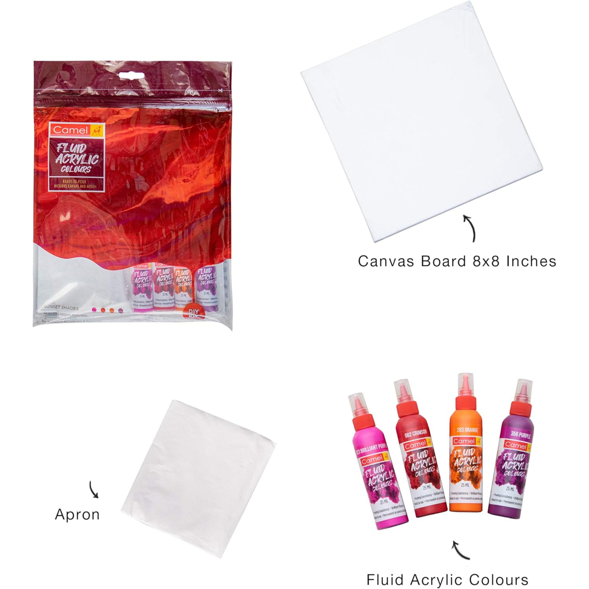 Camel Fluid Acrylic Colour, Canvas And Apron Kit – Sunset Shades