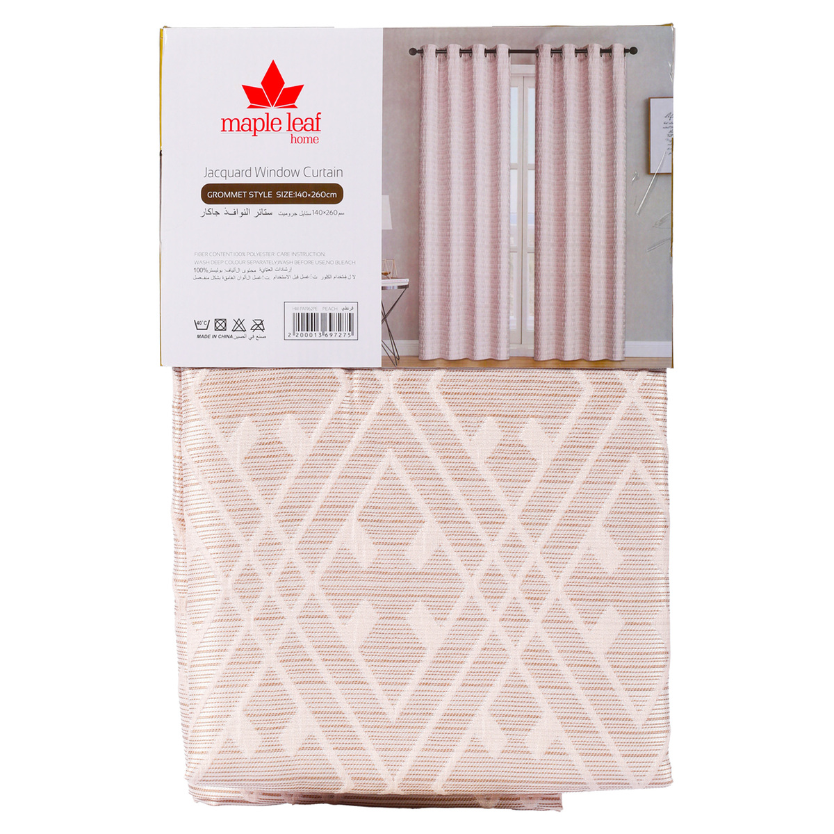 Maple Leaf Home Jacquard Window Curtain 140 x 260cm Peach