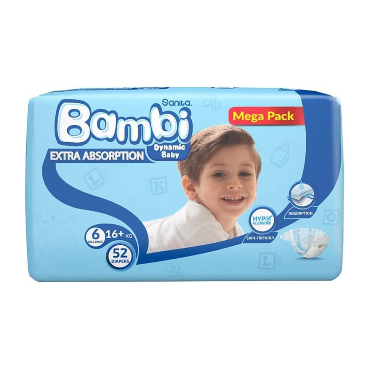 Sanita Bambi Baby Diaper Mega Pack Size 6 XX-Large 16+ kg 52 pcs