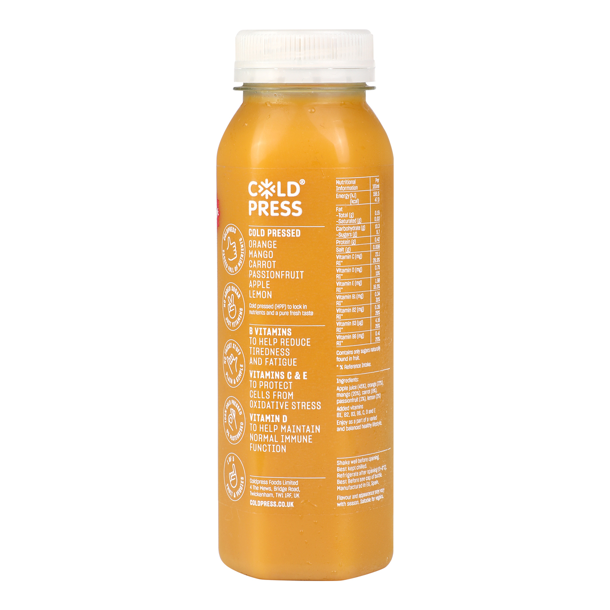 Coldpress Rise & Shine Orange, Mango, Carrot, Passion Fruit, Apple Smoothie 250 ml