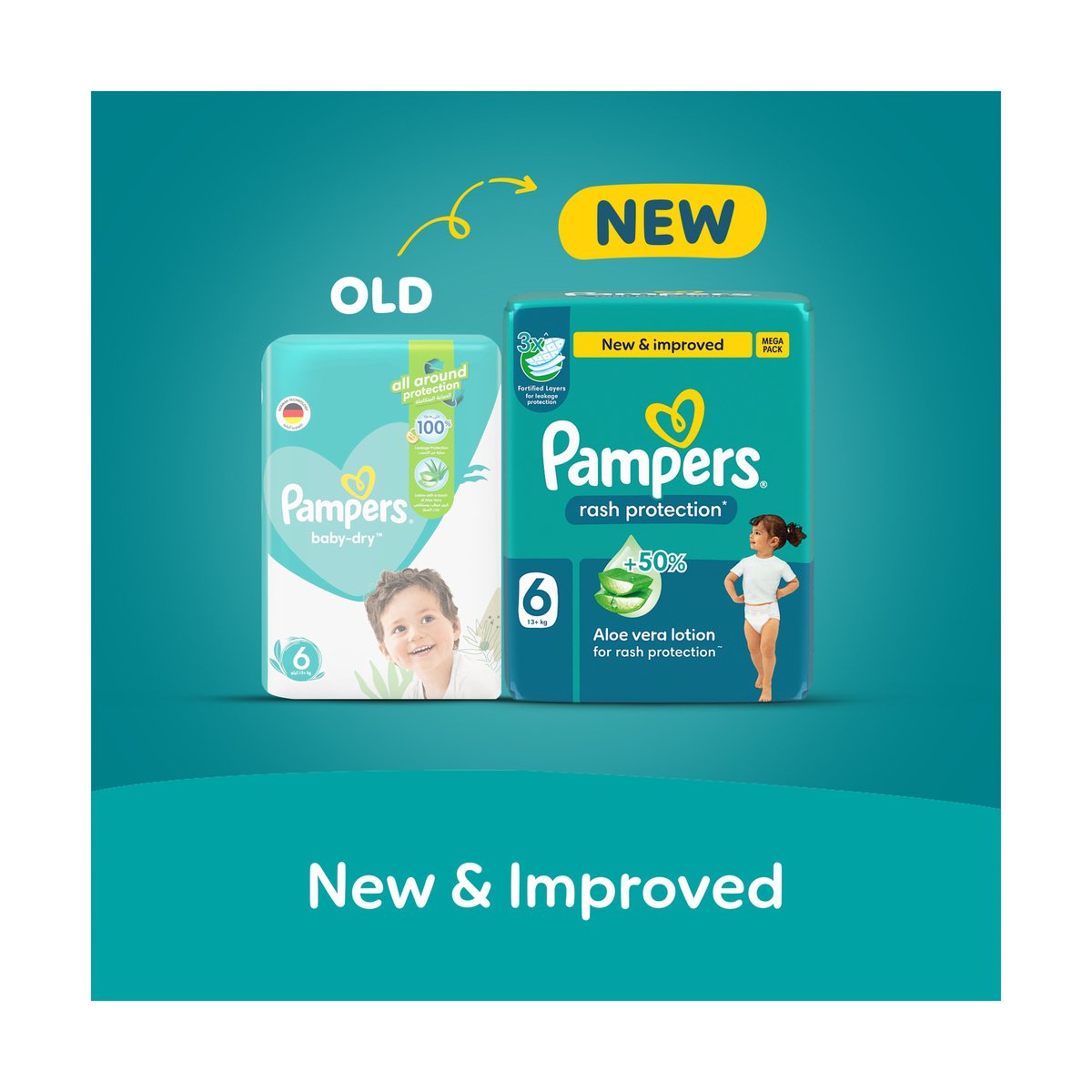 Pampers Rash Protection Taped Diapers, Size 6, 13+kg, Giant Pack, 46 pcs