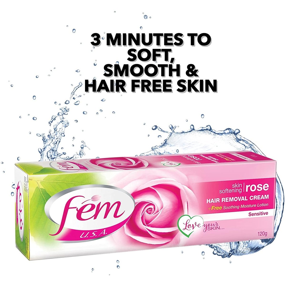 Fem USA Hair Removal Cream with Rose Soft & Moisturizing Skin 120 g