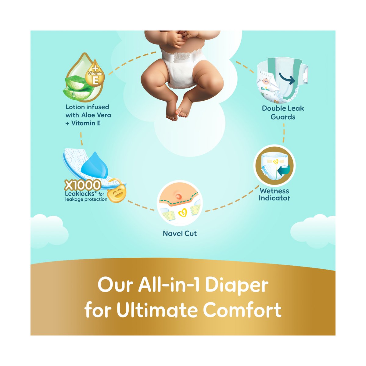 Pampers Ultimate Comfort Taped Diapers, Size 1, 2-5kg 50 pcs