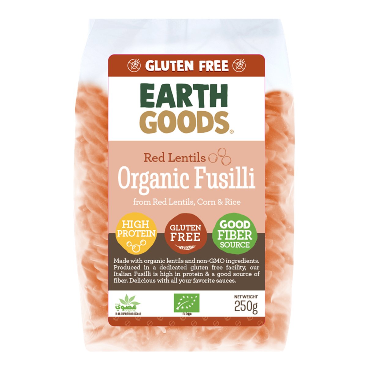 Earth Goods Red Lentils Organic Fusili Pasta 250 g