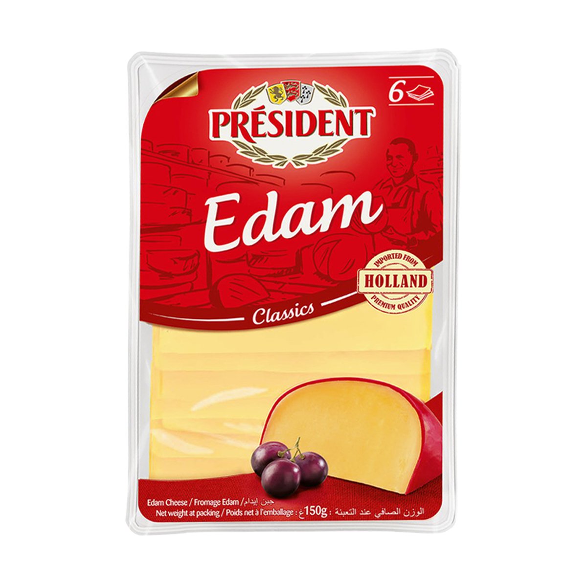 President Classic Edam Cheese Slice 3 x 150 g