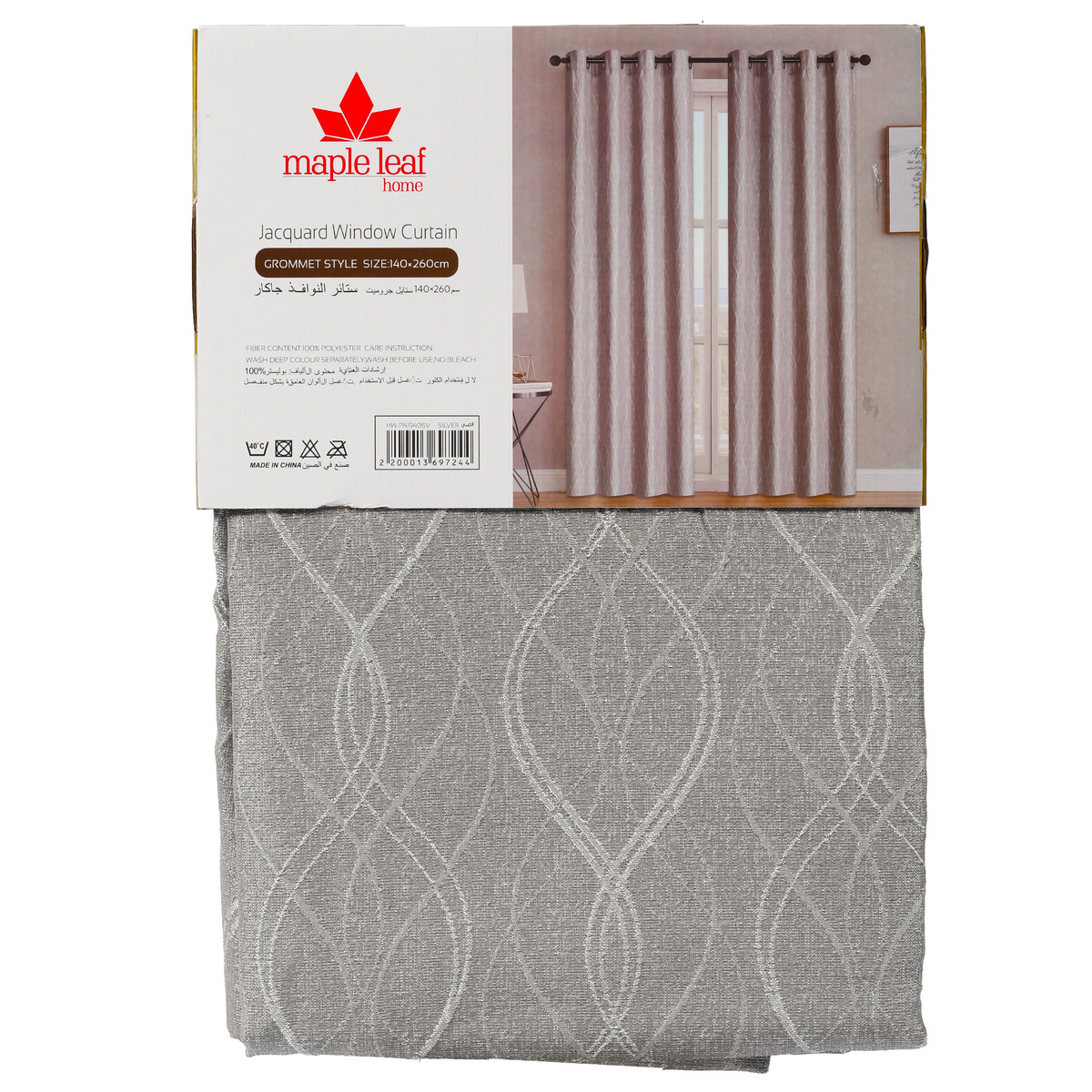 Maple Leaf Home Jacquard Window Curtain 140 x 260cm Silver