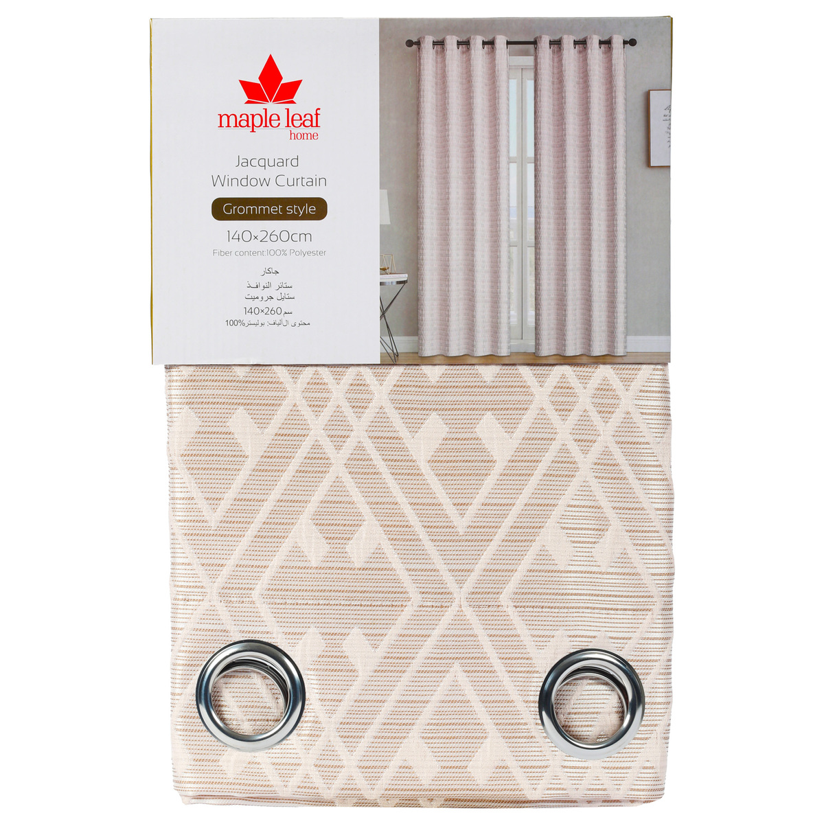 Maple Leaf Home Jacquard Window Curtain 140 x 260cm Peach