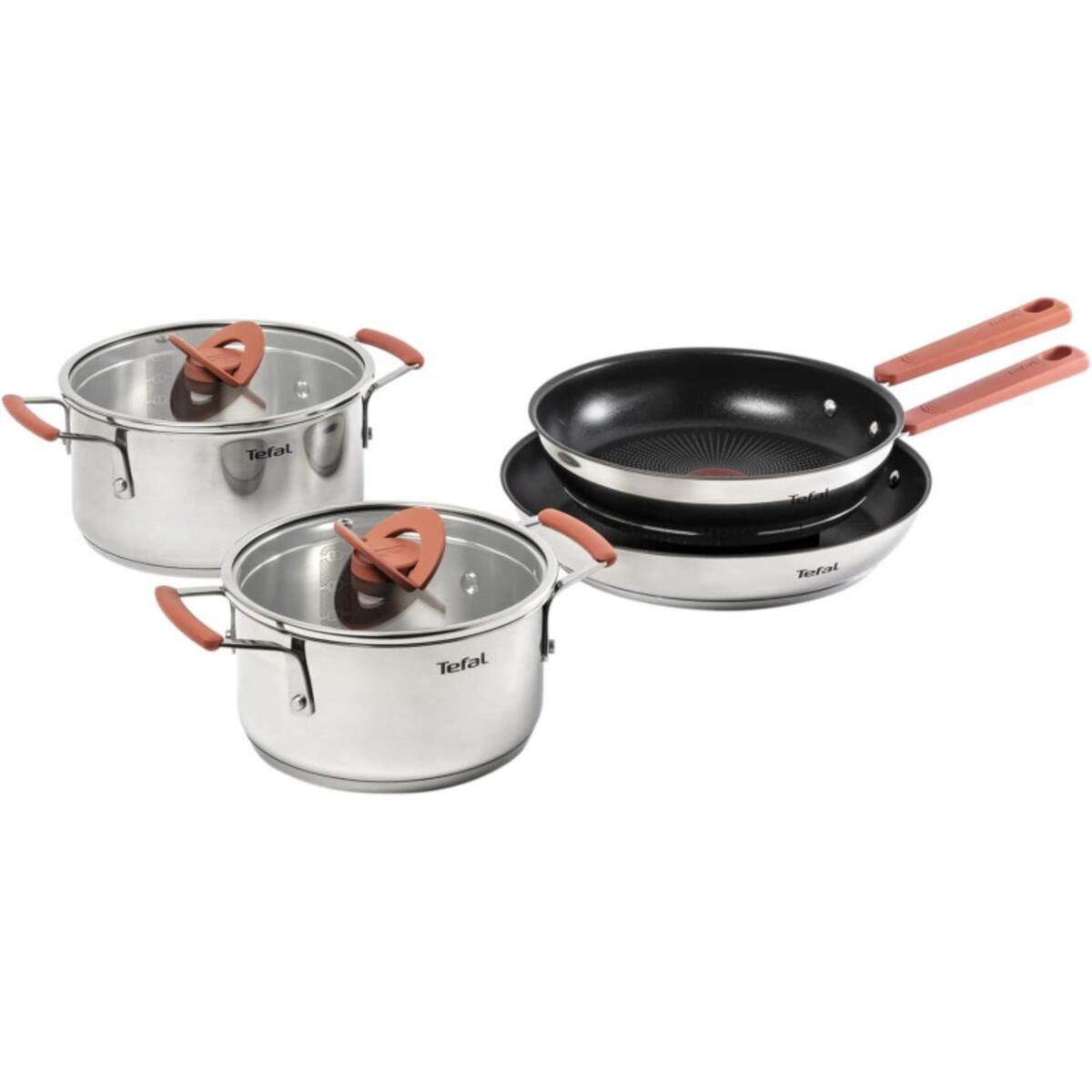 Tefal OPTI'space Stainless Steel Cookware Set, 6 pcs(Including Lids), Silver