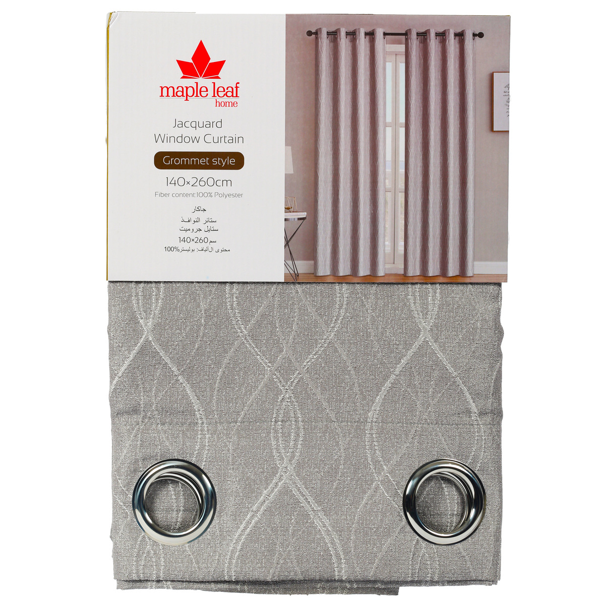 Maple Leaf Home Jacquard Window Curtain 140 x 260cm Silver