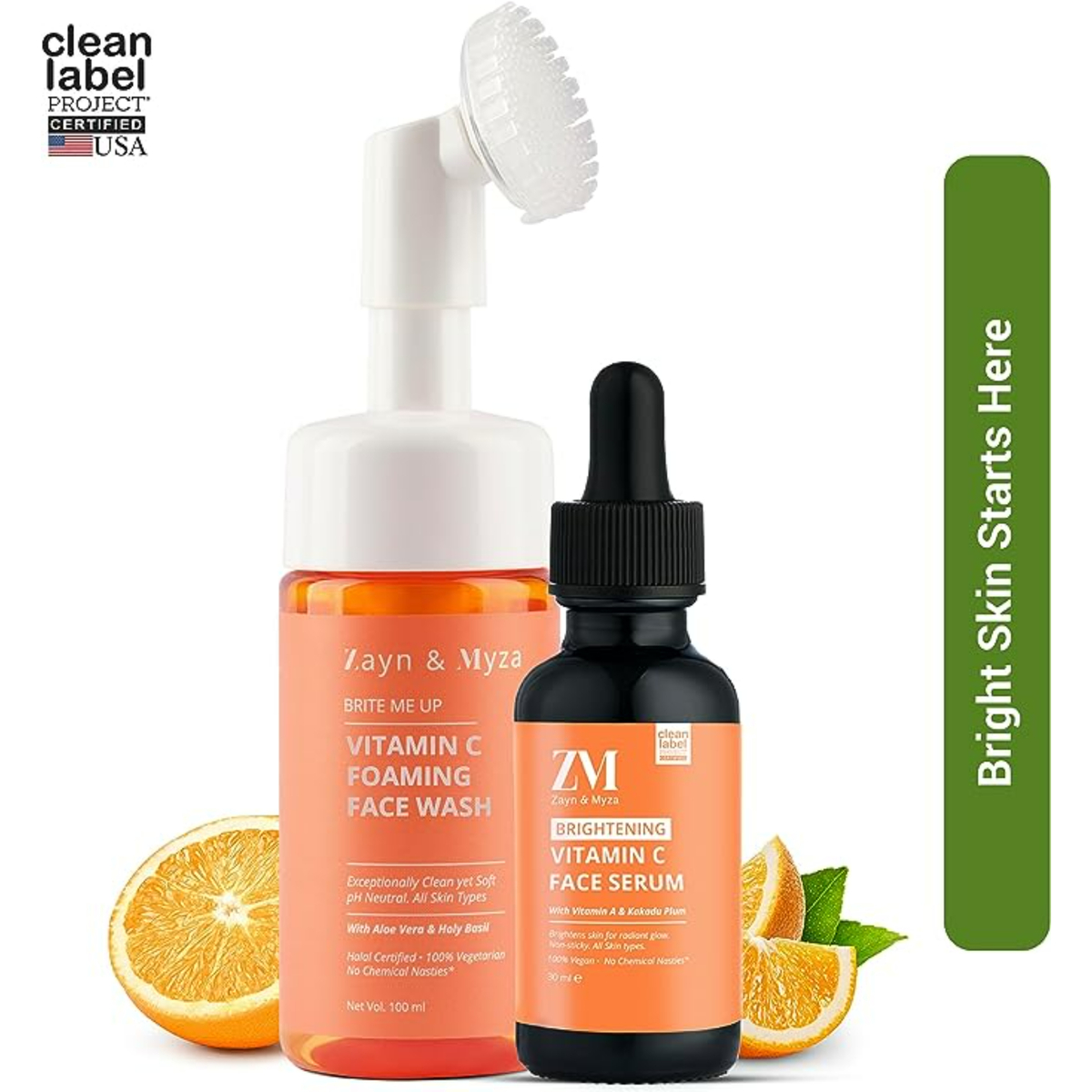 Zayn & Myza Vitamin C Brightening Foaming Face Wash Cleanser, 100 ml & Vitamin C Face Serum, 30 ml, Combo of 2