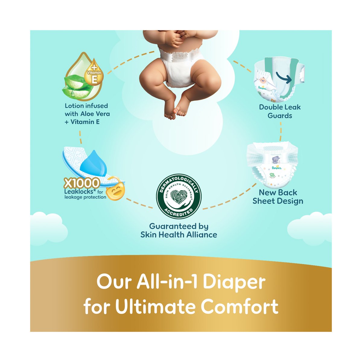 Pampers Ultimate Comfort Taped Diapers, Size 3, 6-10kg, Mega Pack, 62 pcs