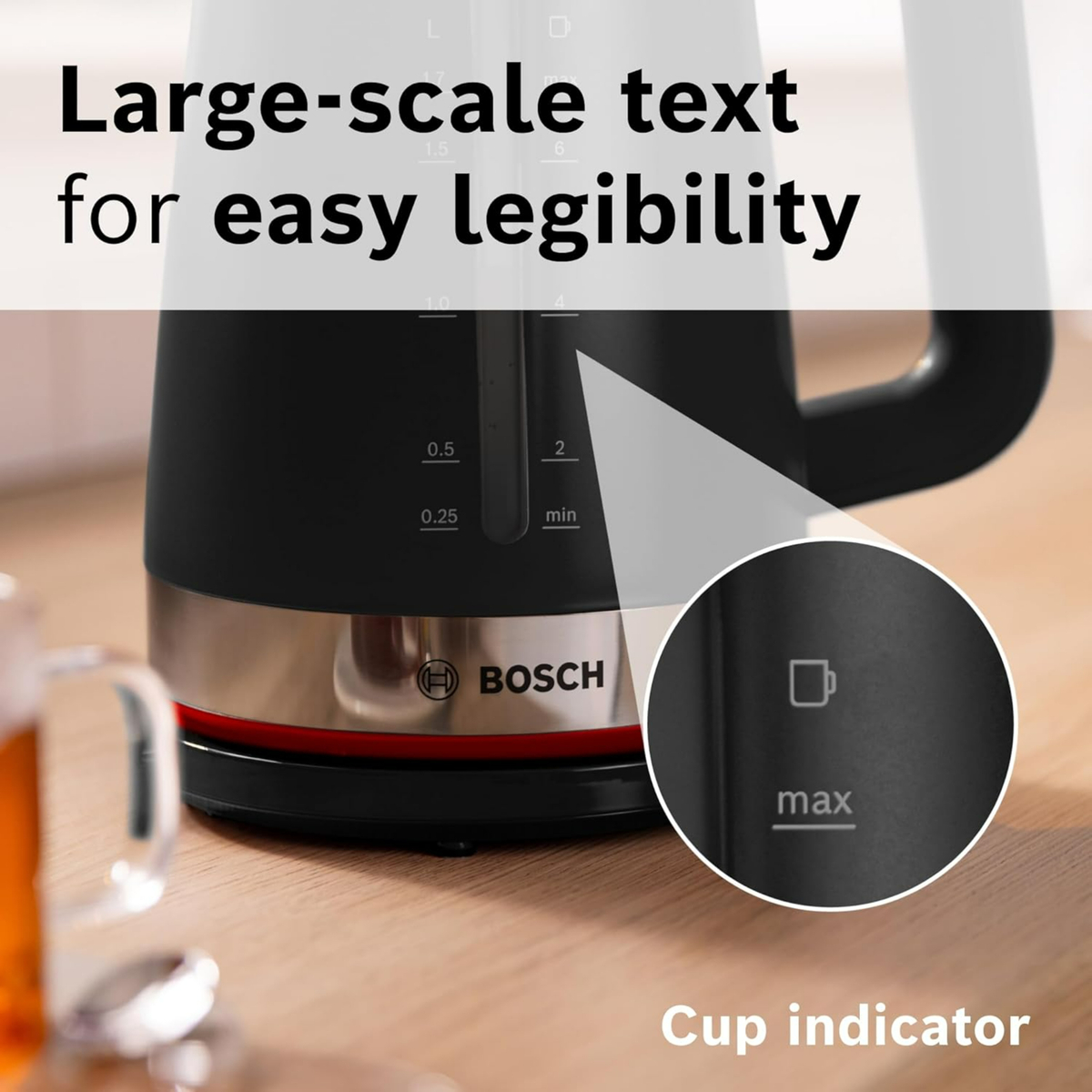 Bosch Cordless Electric Kettle, 1.7L, Black, TWK3M123GB