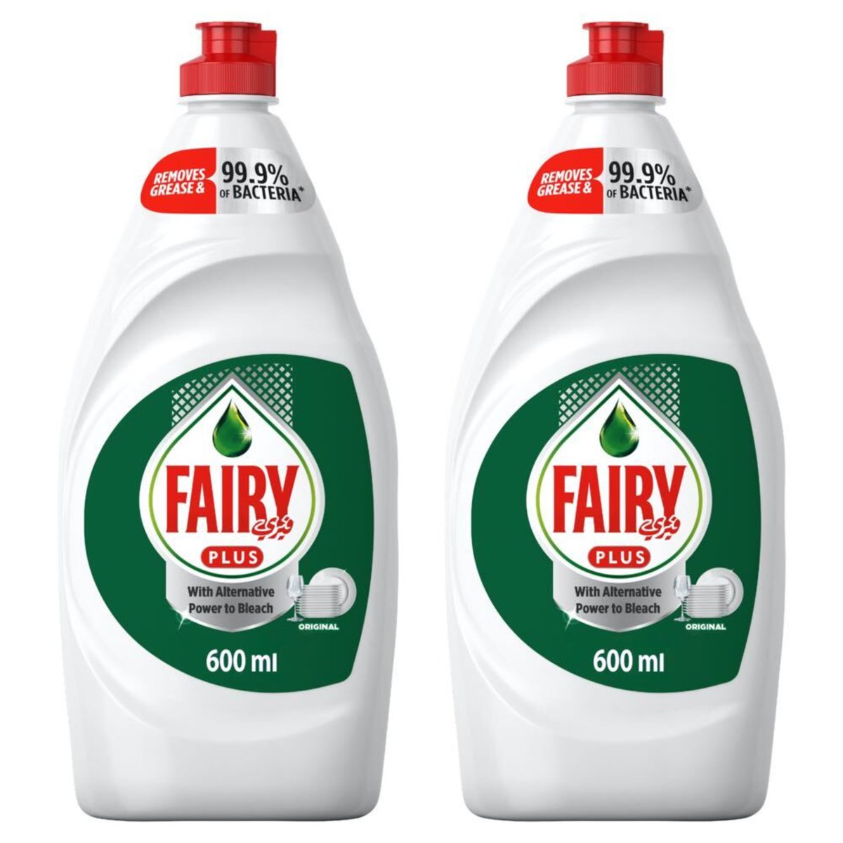 Fairy Plus Original Dishwashing Liquid Soap With Alternative Power To Bleach Value Pack 2 x 600 ml