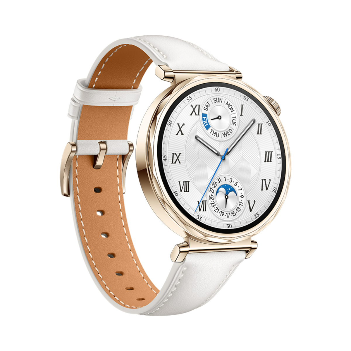 PRE-ORDER Huawei Watch GT 5 Smartwatch, Jana with White Composite Leather Strap + Freebuds 5i Blue Bundle