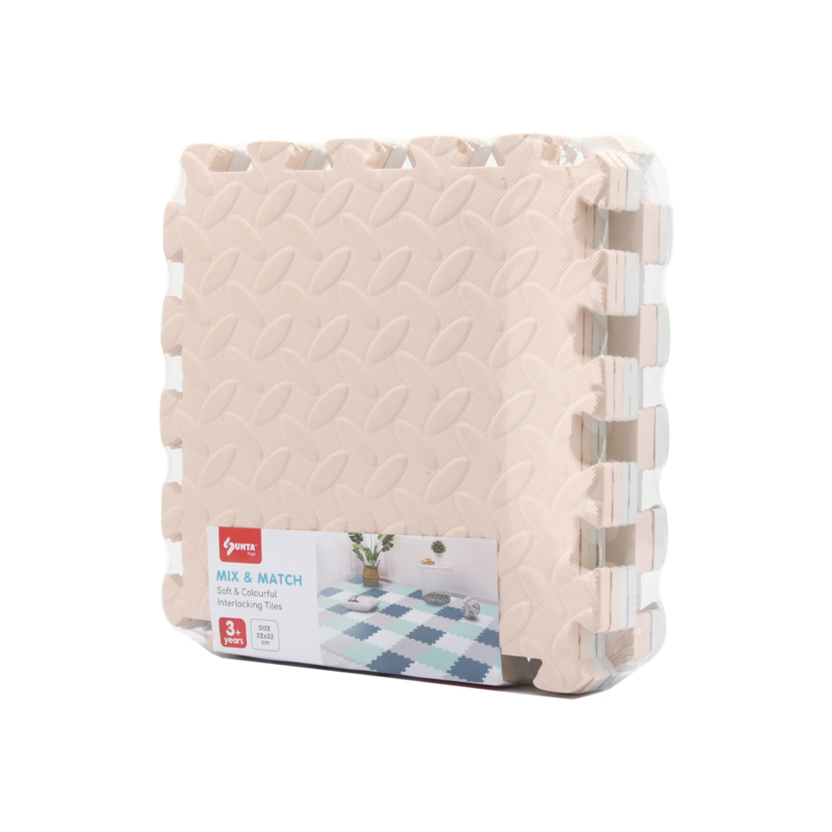 Sunta Puzzle Mat, 8 pcs, Beige/White, 1010G/8--BGE/WHT