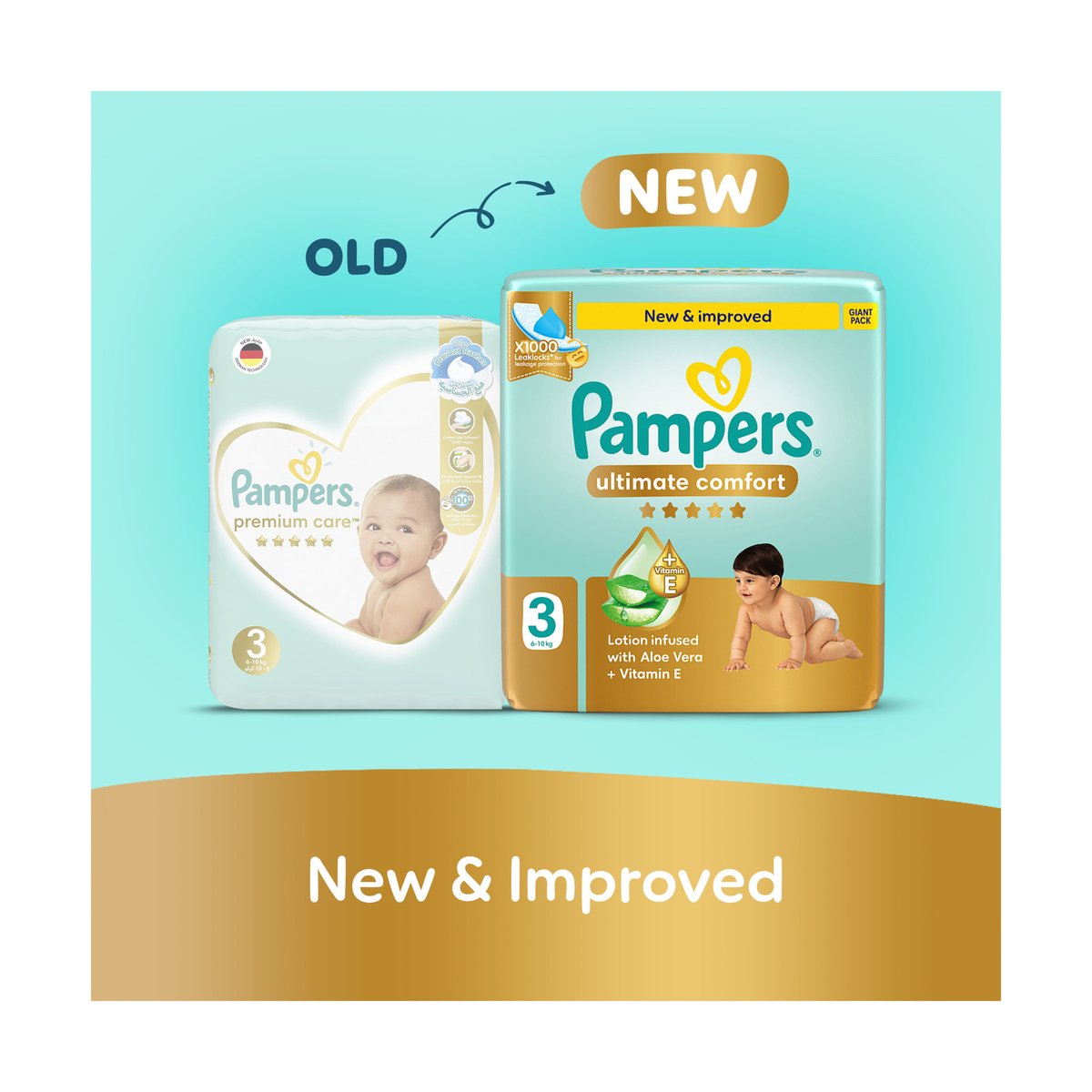 Pampers Ultimate Comfort Taped Diapers, Size 3, 6-10kg, Mega Pack, 62 pcs